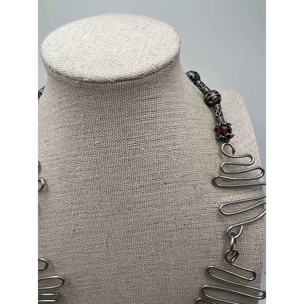 Handmade‎ Silver Tone Industrial Wire Necklace Artisan Wearable Art Statement - Picture 3 of 9
